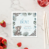 Cute Leopard Cub Blue Baby Shower スタンダードカクテルナプキン (インサイチュ)