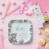 Cute Leopard Cub Blue Baby Shower ペーパープレート (パーティー)