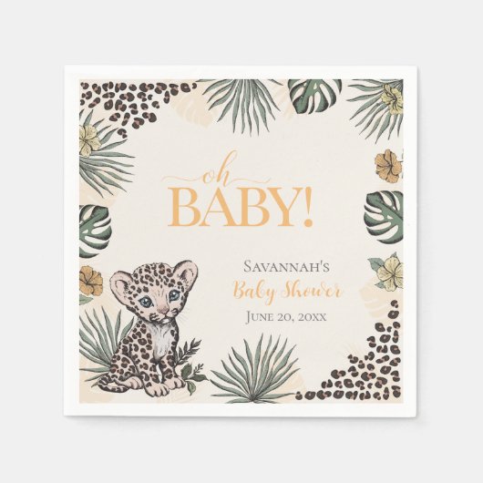 Cute Leopard Cub Yellow Baby Shower スタンダードカクテルナプキン (正面)