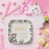 Cute Leopard Cub Yellow Baby Shower ペーパープレート (パーティー)