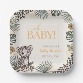 Cute Leopard Cub Yellow Baby Shower ペーパープレート