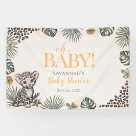 Cute Leopard Cub Yellow Baby Shower 横断幕