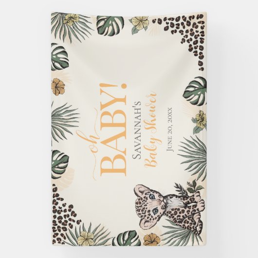 Cute Leopard Cub Yellow Baby Shower 横断幕 (縦)
