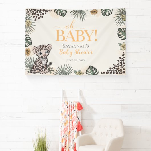 Cute Leopard Cub Yellow Baby Shower 横断幕 (インサイチュ)