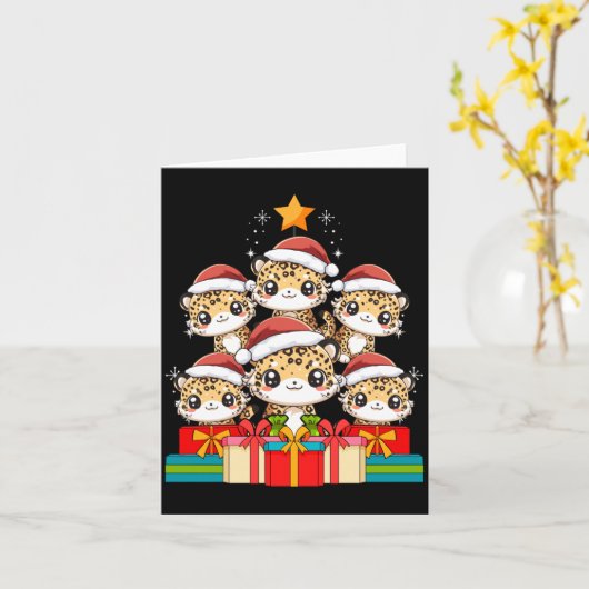 Cute Leopard Gecko Le Lizard Christmas Tree Xmas H カード (黄色い花)