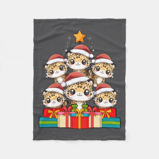 Cute Leopard Gecko Le Lizard Christmas Tree Xmas H フリースブランケット (正面)