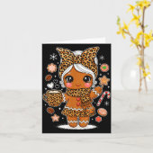 Cute Leopard Gingerbread Girl Coquette Bow Holiday カード (黄色い花)
