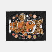 Cute Leopard Gingerbread Girl Coquette Bow Holiday フリースブランケット (正面(横))