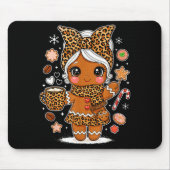 Cute Leopard Gingerbread Girl Coquette Bow Holiday マウスパッド (正面)