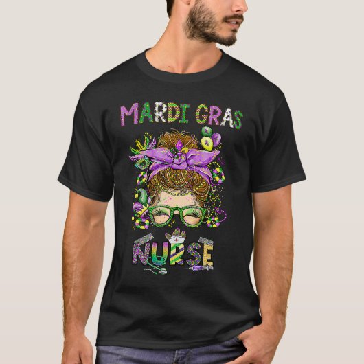Cute Leopard Nurse Mardi Gras Festival Party Nursi Tシャツ (正面)