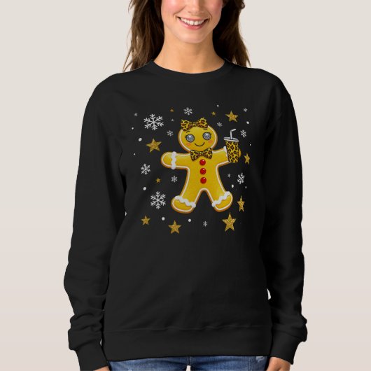 Cute Leopard Print Gingerbread Girl Christmas Tee スウェットシャツ (正面)