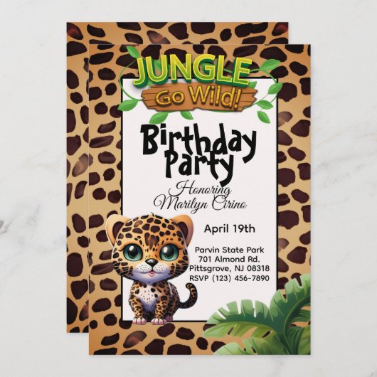 Cute Leopard Print Kitty Cat Go Wild Birthday 🐆 招待状 (正面/裏面)