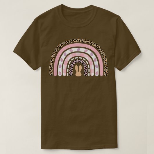 Cute Leopard Rainbow Easter Bunny Easter Eggs Happ Tシャツ (デザイン正面)