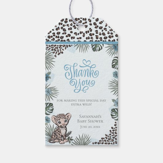 Cute Leopard Safari Boy Baby Shower Thank You ギフトタグ (正面)