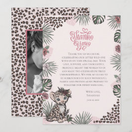 Cute Leopard Safari Girl Baby Shower サンキューカード