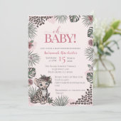 Cute Leopard Safari Girl Baby Shower 招待状 (スタンド正面)