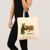 Cute leopard sleeping in tree cartoon illustration トートバッグ (正面(商品))