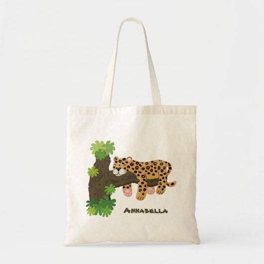 Cute leopard sleeping in tree cartoon illustration トートバッグ (正面)