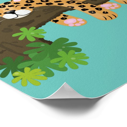 Cute leopard sleeping in tree cartoon illustration ポスター (角)