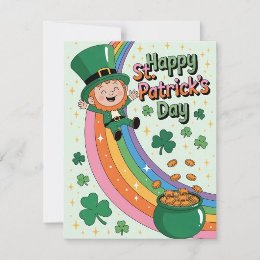 Cute Leprechaun with Rainbow St. Patrick's Day シーズンカード (正面)
