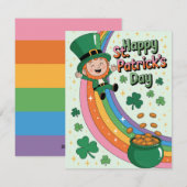Cute Leprechaun with Rainbow St. Patrick's Day シーズンカード (正面/裏面)