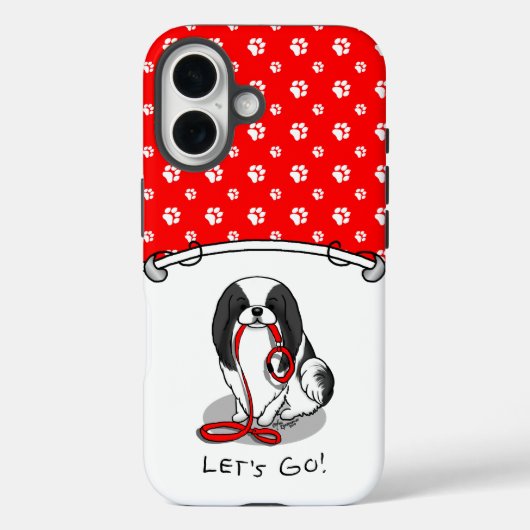 Cute Let's Go! Japanese Chin Dog (black & white 1) Case-Mate iPhoneケース (裏面)