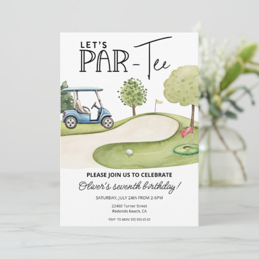 Cute Let's Par-Tee Golf Birthday party, any age 招待状 (スタンド正面)