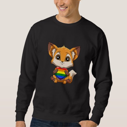 Cute LGBTQ Pride Rainbow Heart Fox Hugging LGBTQ H スウェットシャツ (正面)