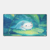 Cute Light Blue Axolotl Rainy Lily Pond デスクマット (正面)