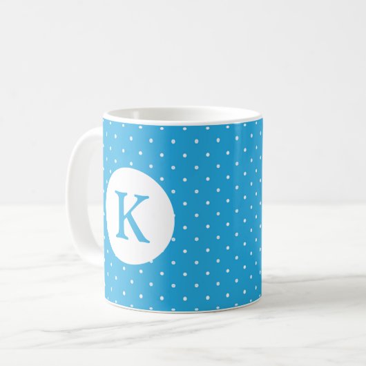 Cute Light Blue Polka Dot Pattern Monogram コーヒーマグカップ (正面左)