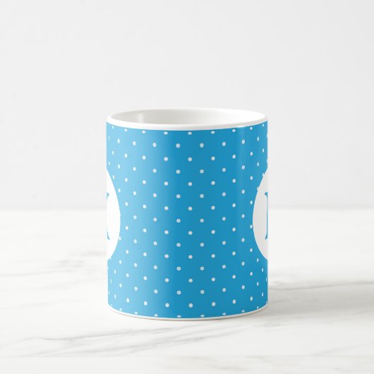Cute Light Blue Polka Dot Pattern Monogram コーヒーマグカップ (中央)