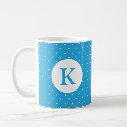 Cute Light Blue Polka Dot Pattern Monogram コーヒーマグカップ (左)