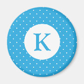 Cute Light Blue Polka Dot Pattern Monogram マグネット (正面)
