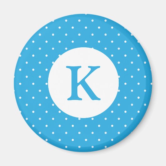 Cute Light Blue Polka Dot Pattern Monogram マグネット (正面)