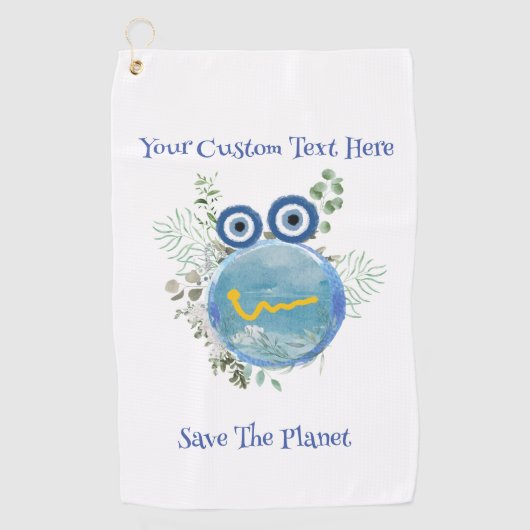Cute Light Blue Save The Planet Collection ゴルフタオル (正面)