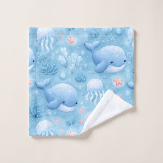 Cute light blue whale bath towel set バスタオルセット (ウォッシュタオル)