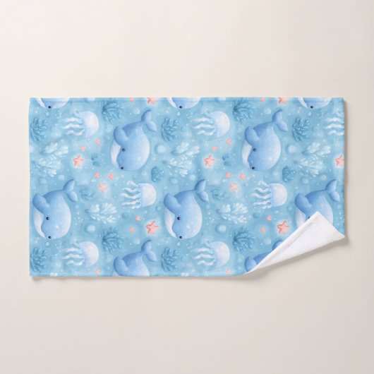 Cute light blue whale bath towel set バスタオルセット (ハンドタオル)