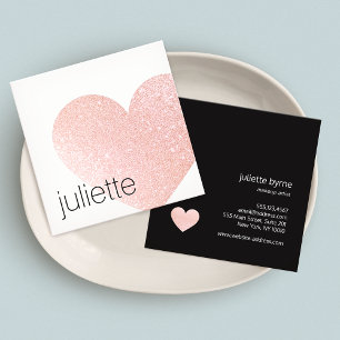Cute Light Pink Glitter Heart Beauty Salon スクエア名刺
