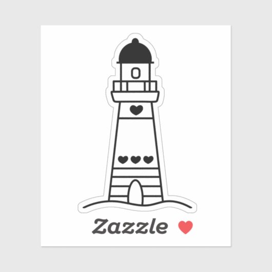 Cute Lighthouse with Hearts Black and White シール (シート)