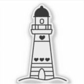 Cute Lighthouse with Hearts Black and White シール (正面)