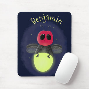 Cute lightning bug firefly cartoon illustration マウスパッド
