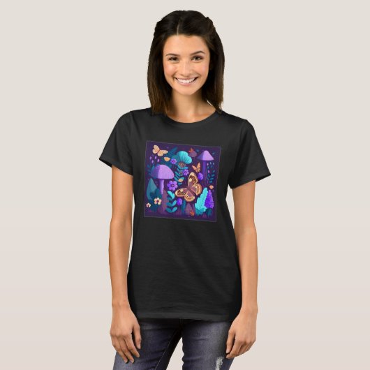 Cute Lilac Flower Butterfly Illustration Tree Wome Tシャツ (正面フル)