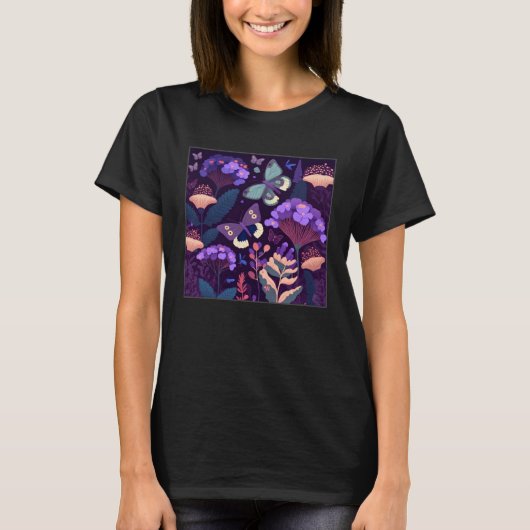 Cute Lilac Flower Butterfly Illustration Tree Wome Tシャツ (正面)
