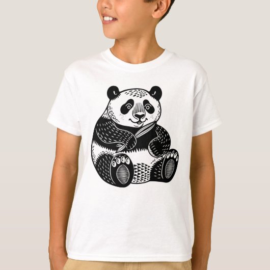 Cute Linocut Giant Panda Kids Tee Tシャツ (正面)