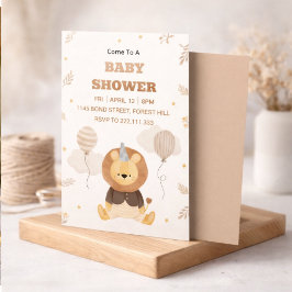 Cute Lion Baby Shower Invitation | Neutral Safari  招待状