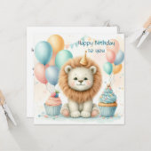 Cute Lion birthday Personalize Custom カード (正面/裏面インサイチュ)