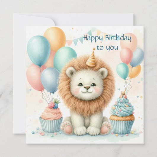 Cute Lion birthday Personalize Custom カード (正面)