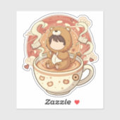 Cute Lion Boy Drinking Coffee シール (シート)