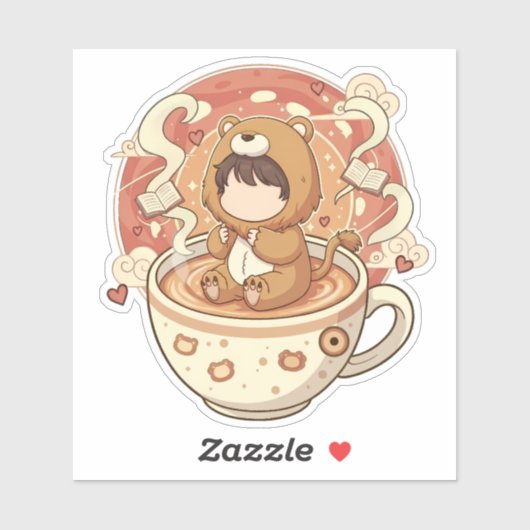 Cute Lion Boy Drinking Coffee シール (シート)