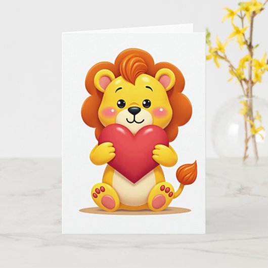 Cute Lion Cub Heart Card カード (黄色い花)